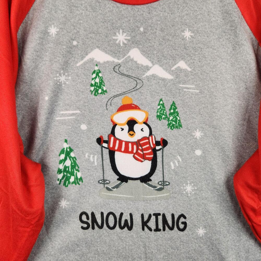 Cuddl Duds Pajama Shirt Mens Big 2X Gray Snow King Penguin Christmas Holiday